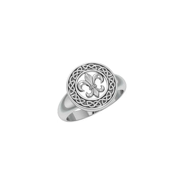 Celtic Knotwork Fleur De Lis Sterling Silver Ring TRI163